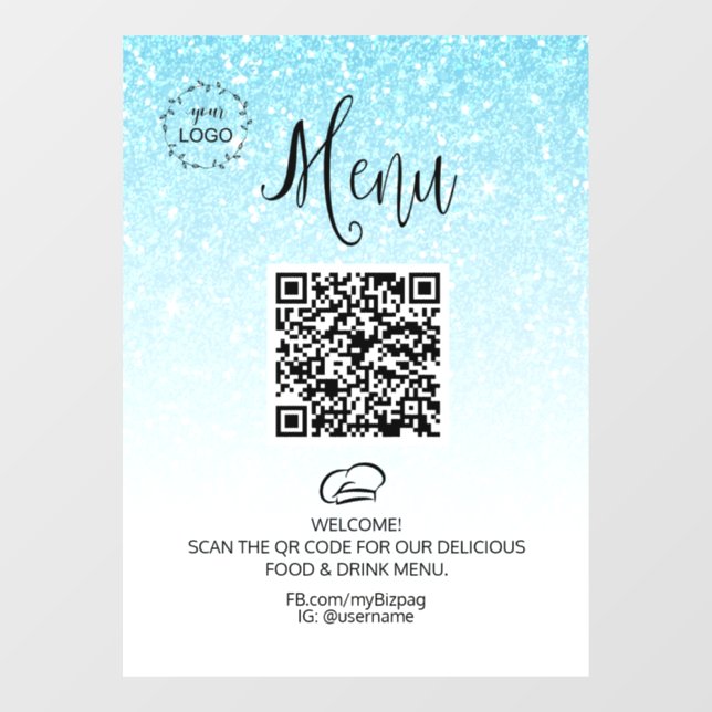*~ Restaurant Coffee QR LOGO MENU Glitzer Fensteraufkleber (Blatt)