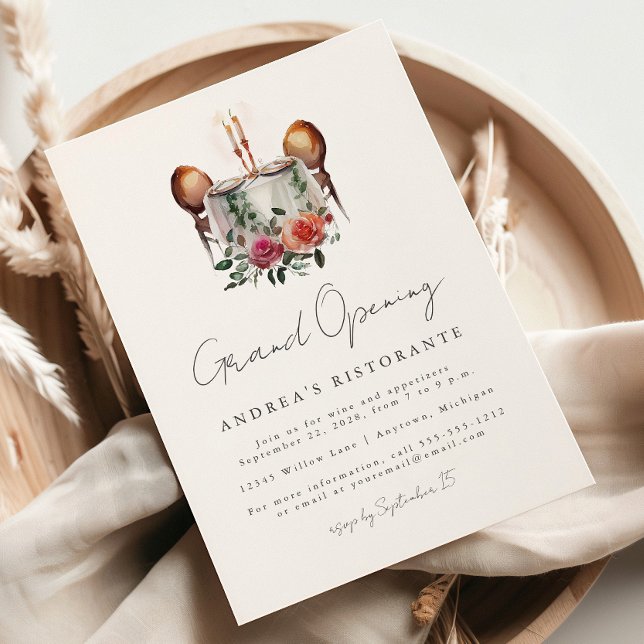 Restaurant Grand Opening Aquarelltisch für zwei Pe Einladung (Von Creator hochgeladen)