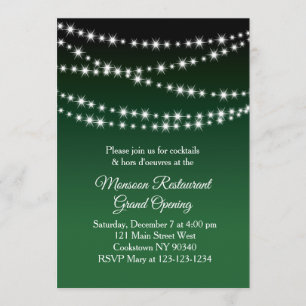 Restaurant Grand Opening Twinkle Lights Dunkelgrün Einladung