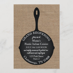 Restaurant Grand Wiedereröffnung Burlap Skillet Einladung