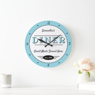 Restaurant Jeder Name Datum Retro Robin-Ei-Blau Sc Große Wanduhr