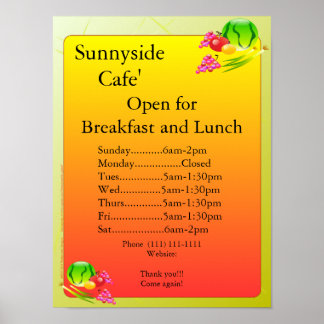 Restaurant Liefert Open Sign Sunnyside Poster