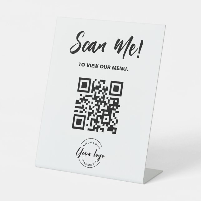 Restaurant Menü Custom QR Code Scan Me Logo Sockelschild (Vorderseite)