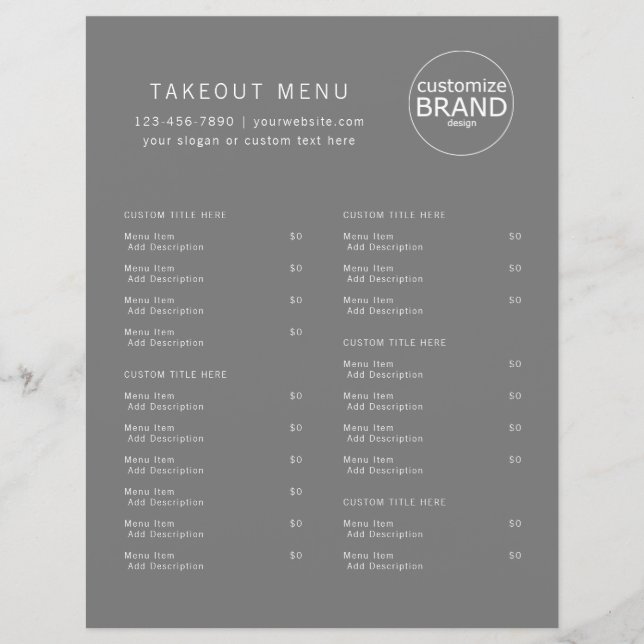 Restaurant-Menü mit dem Catering Grau-Logo (Vorderseite)