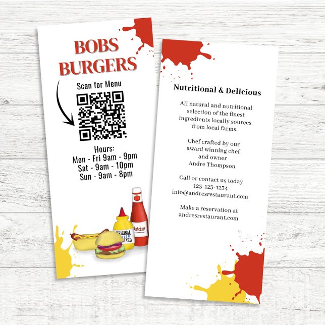 Restaurant Menü QR Code Custom (Restaurant hamburger hotdog menu card.)