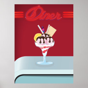Restaurant mit Vintagem Eis Poster
