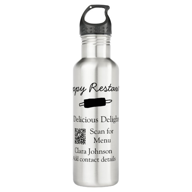 Restaurant Name Scan QR Menü hinzufügen Kontaktdat Edelstahlflasche (Vorderseite)
