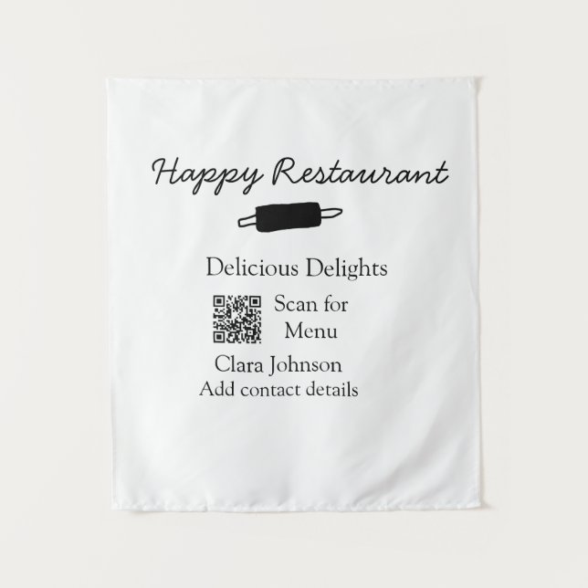 Restaurant Name Scan QR Menü hinzufügen Kontaktdat Wandteppich (Vorderseite)