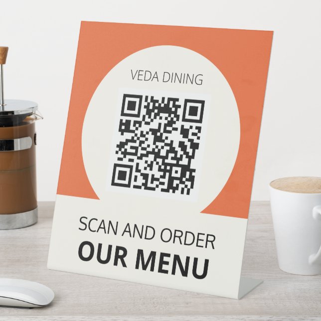 Restaurant Scan Menü Bestellung QR Code Orange Sockelschild (In Situ)