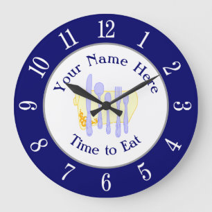 Restaurant Silverware auf Blue White Numbers Große Wanduhr