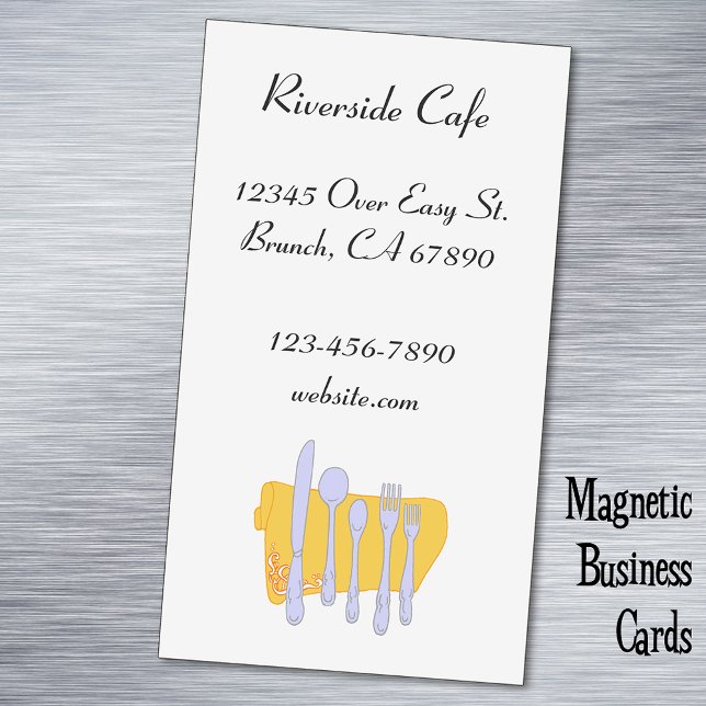 Restaurant Silverware Custom Magnetic Card Magnetische Visitenkarte (Restaurant Small Business Fridge custom magnetic business card)