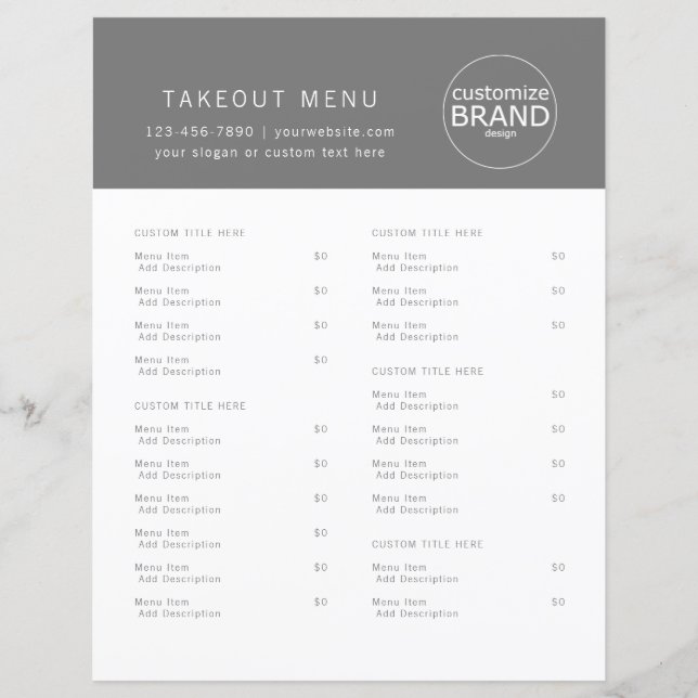 Restaurant Takeout Catering Logo Grau Menü (Vorderseite)