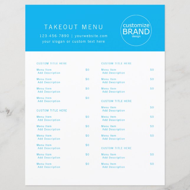 Restaurant Takeout Catering Logo Ocean Blue Menu (Vorderseite)