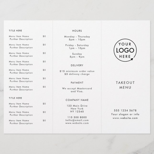 Restaurant Takeout | Menü "Minimalistische Logos"  (Vorderseite)