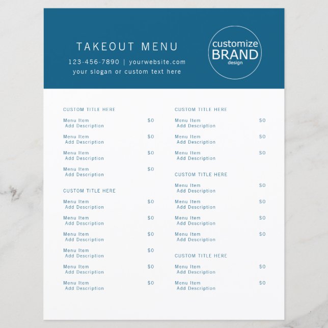 Restaurant Takout Catering Logo Navy Blue Menü (Vorderseite)