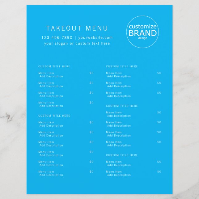 Restaurant Takout Catering Ocean Blue Logo Menü (Vorderseite)