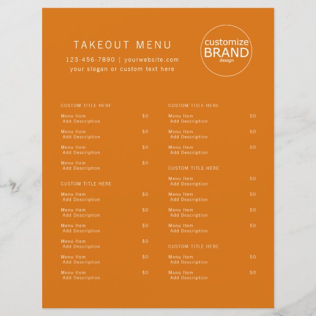 Restaurant Takout Catering Orange Logo Menü (Vorderseite)