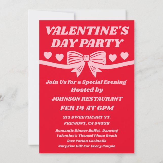 Restaurant Valentine’s Day Party Einladung (Vorderseite)