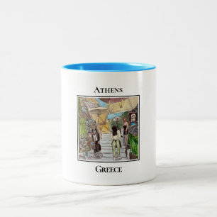 Restaurants auf den Hügeln, Plaka, Athen, Griechen Zweifarbige Tasse