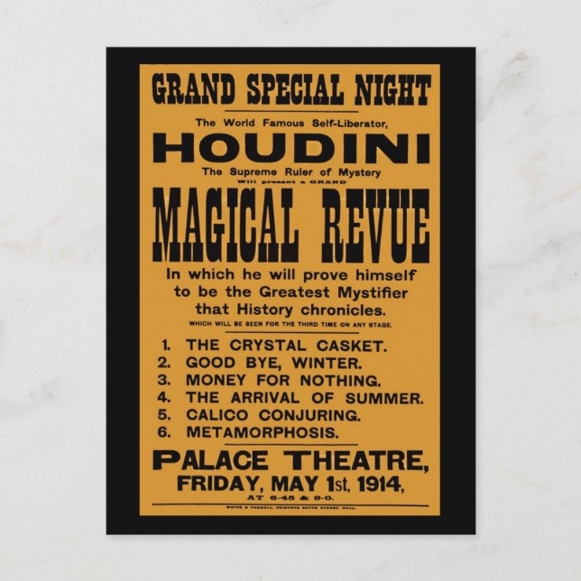 Restauriert 1914 Harry Houdini gelbe Plakatwand Postkarte (Vorderseite)