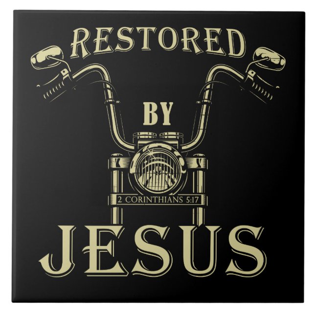 Restauriert durch JESUS Christlich Mens Motorrad-E Fliese (Vorderseite)