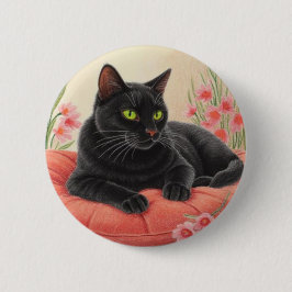 Resting Black Cat Button