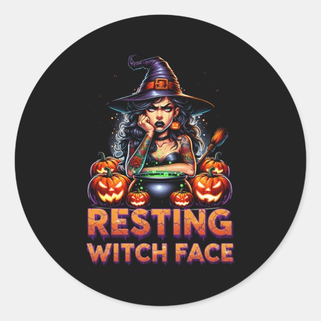 Resting Witch Face Funny Sarcastic Halloween Rude  Runder Aufkleber (Vorderseite)