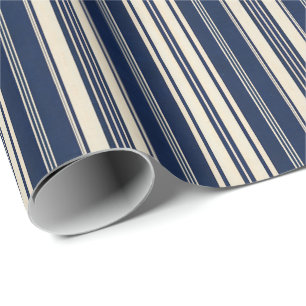 Restoration Elfenbein Navy Blau Vintage Webemuster Geschenkpapier
