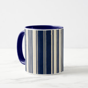 Restoration Elfenbein Navy Blau Vintage Webemuster Tasse
