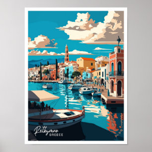 Rethymno Griechenland Reisen Vintage Illustration Poster