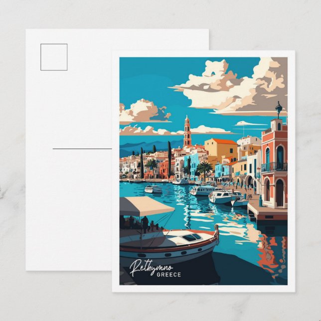 Rethymno Griechenland Reisen Vintage Illustration Postkarte (Vorne/Hinten)