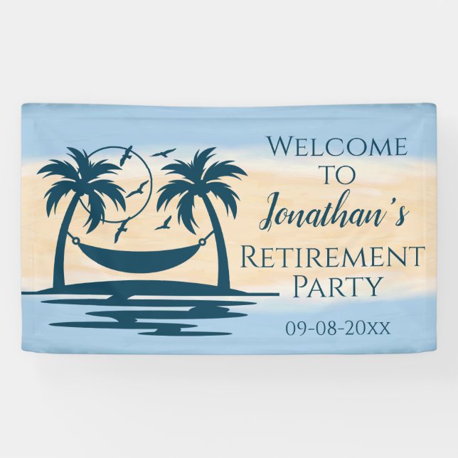 Retirement Beach Palm Trees Hammock Party Empfang Banner (Horizontal)
