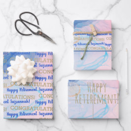 Retirement Blue Gold Geode Wasserfarbe Custom Geschenkpapier Set