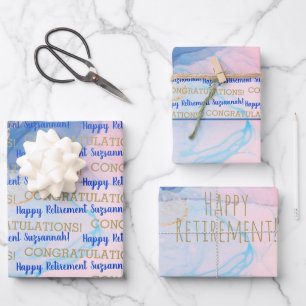 Retirement Blue Gold Geode Wasserfarbe Custom Geschenkpapier Set