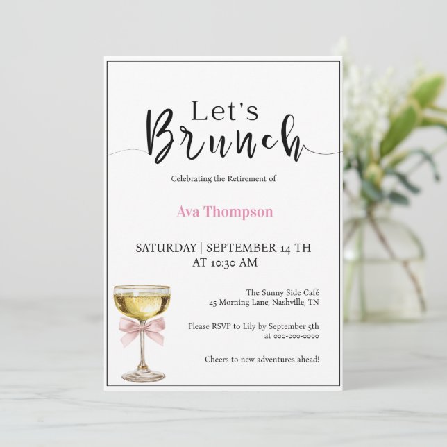 Retirement Brunch Invitation • Champagne Farewell Einladung (Stehend Vorderseite)