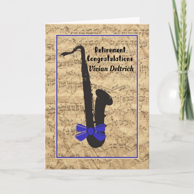 Retirement Card for Musician Notes and Sax Karte (Vorderseite)