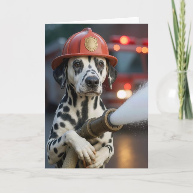 Retirement Dalmatian Dog Holding a Fire Hose Karte (Vorderseite)
