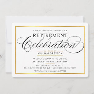 RETIREMENT FEIERUNG DINNER Modernes Gold Schwarz Einladung