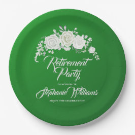 Retirement Female Party Vintage White Rose Border  Pappteller