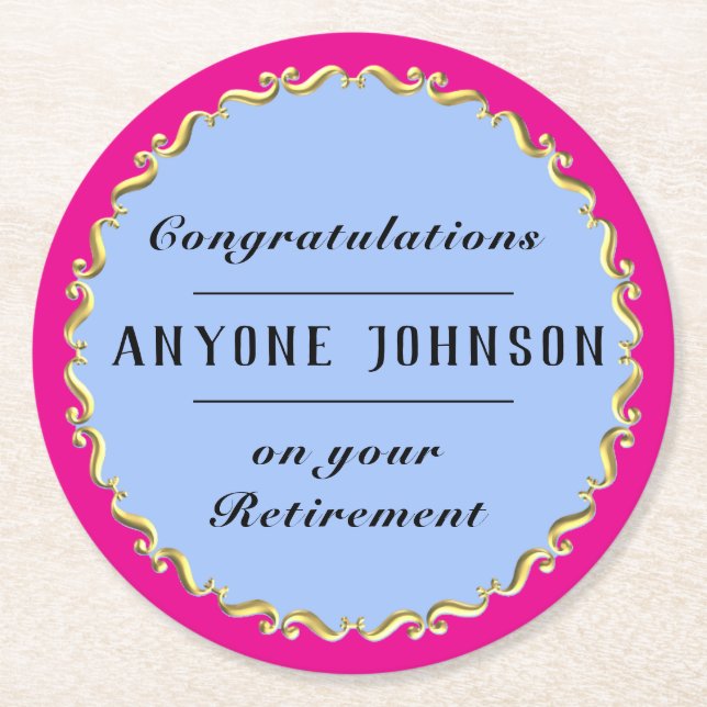 Retirement Gold-scroll Design personalize Runder Pappuntersetzer (Vorderseite)