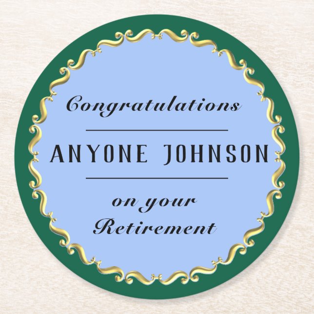 Retirement Gold-scroll Design personalize Runder Pappuntersetzer (Vorderseite)