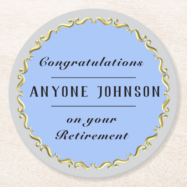Retirement Gold-scroll Design personalize Runder Pappuntersetzer (Vorderseite)