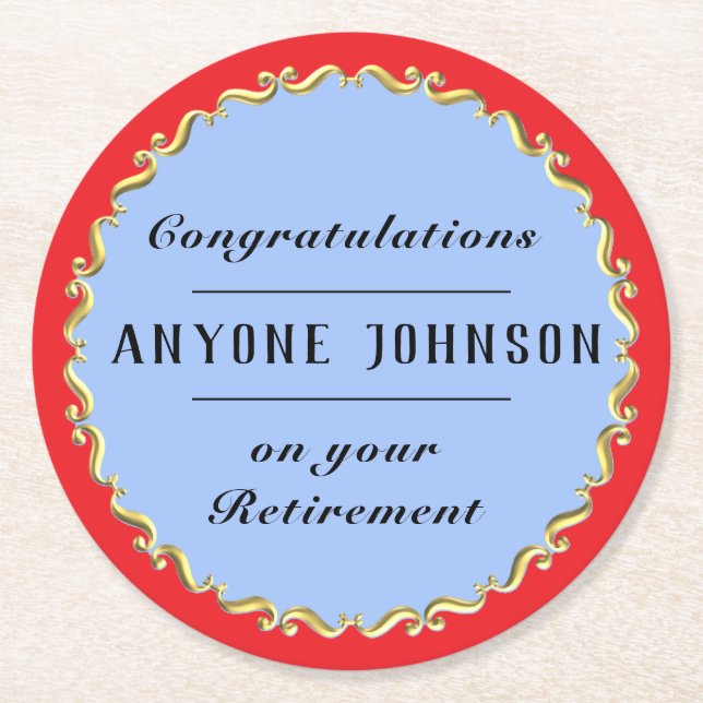 Retirement Gold-scroll Design personalize Runder Pappuntersetzer (Vorderseite)