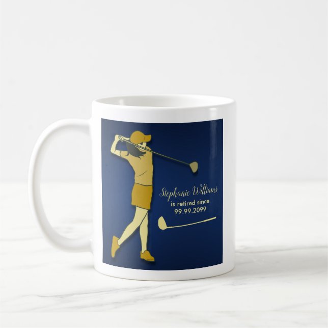 Retirement Golf Party Classic Blue Golden Woman Kaffeetasse (Links)