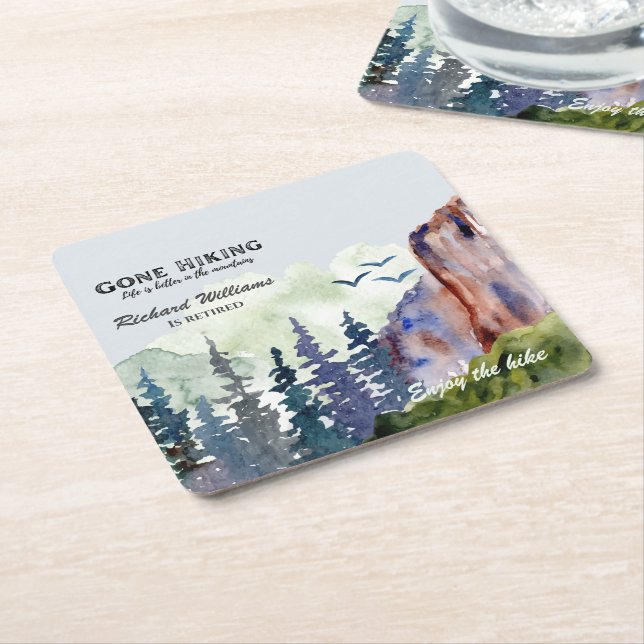Retirement Gone Hiking Life is Better Mountains Rechteckiger Pappuntersetzer (angewinkelt)