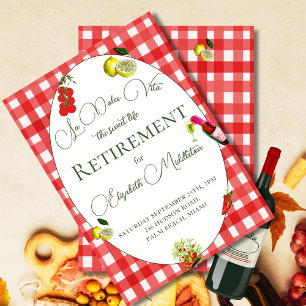 Retirement La Dolce Vita Red Checkered Lemon Einladung