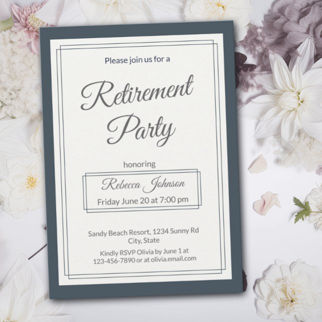 Retirement Party Classic Simple Gray And Cream Einladung (Von Creator hochgeladen)