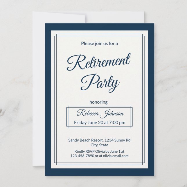 Retirement Party Classic Simple Navy And Cream Einladung (Vorderseite)
