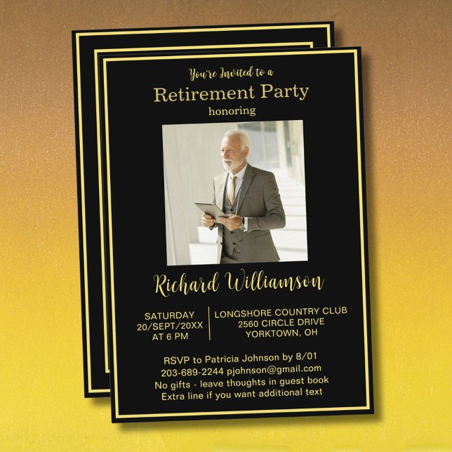 Retirement Party Elegant and Gold Photo  Einladung (Von Creator hochgeladen)