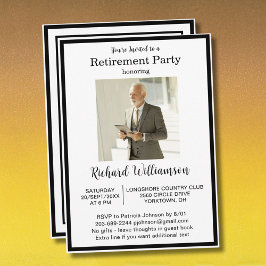 Retirement Party Elegant Black White Photo Einladung